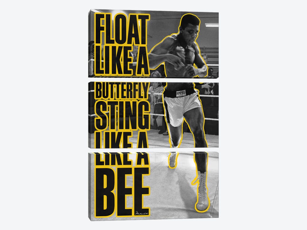 Float like a butterfly Sting like a Bee by Muhammad Ali Enterprises 3-piece Art Print