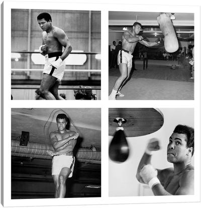 Muhammad Ali Practicing on Punching Bag, Muhammad Ali Punching Bag Canvas Art Print - Gym Art