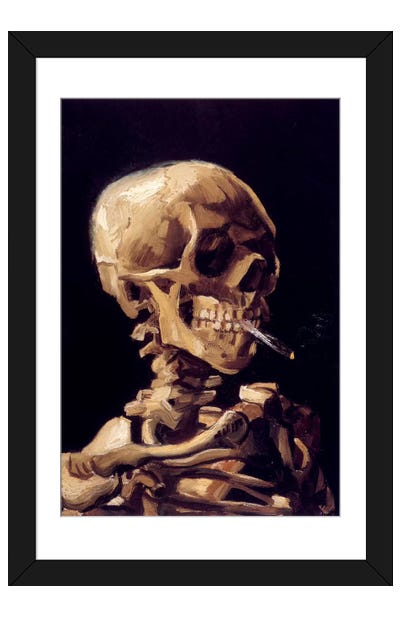Skull Of A Skeleton With Burning Cigarette, c. 1885-1886 Framed Art Print