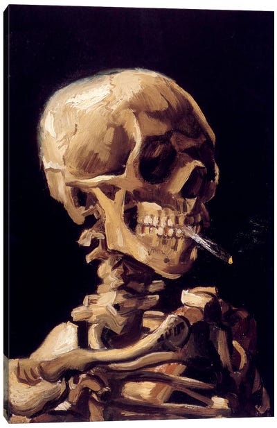Head Of A Skeleton With Burning Cigarette, c. 1885-1886 Canvas Art Print - Skull Art