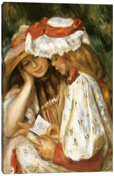Two Girls Reading Canvas Art Print - Claude Monet