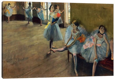 Dancers by Rail Canvas Art Print - Ballet Art
