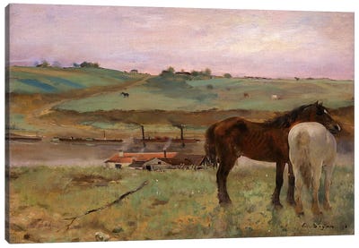 Horses in a Meadow, 1871 Canvas Art Print - Farm Animal Art