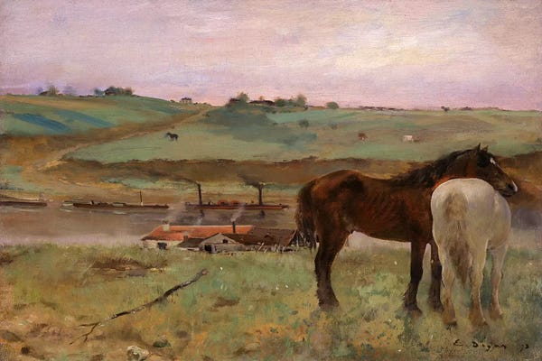 Farm Animals: Horses in a Meadow, 1871 by Edgar Degas