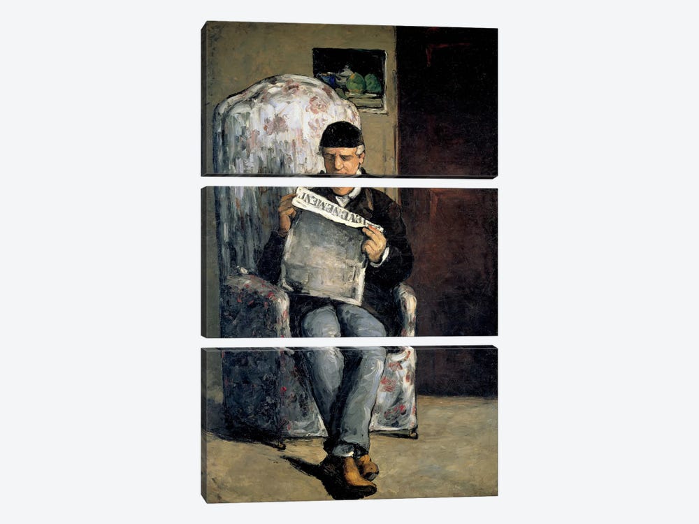 The Artist's Father (Reading L'Evenement) 1866 by Paul Cezanne 3-piece Canvas Print