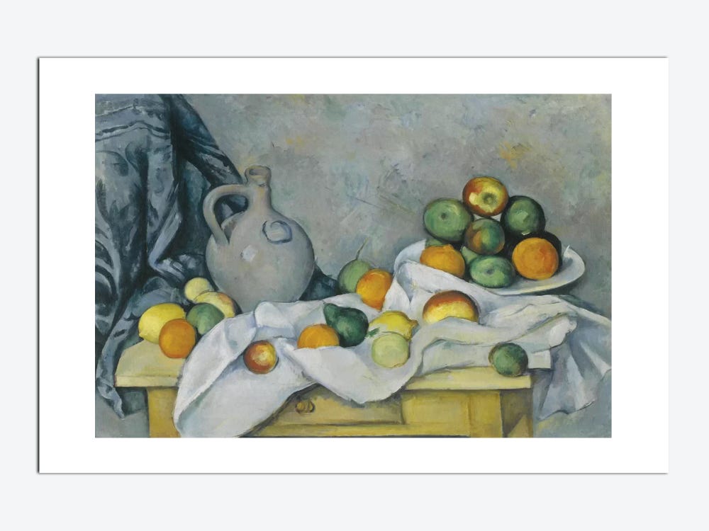 Still life, drapery, pitcher and fruit bowl by Cezanne 30x40 Canvas