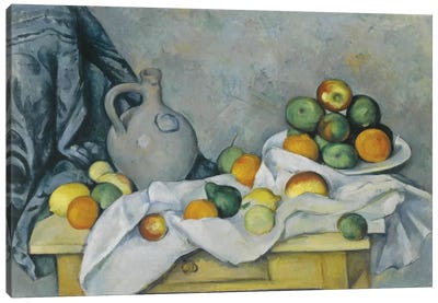 Curtain, Jug and Fruit Bowl (Rideau, Cruchon et Compotier), c. 1893-1894 Canvas Art Print - Paul Cezanne