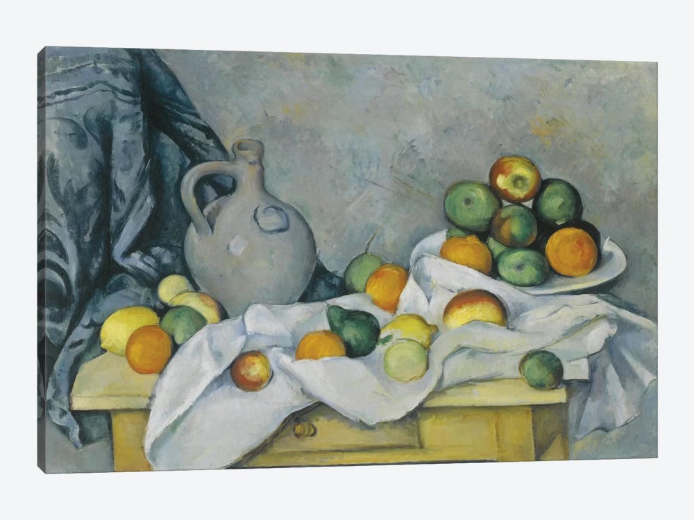 Curtain, Jug and Fruit Bowl (Rideau, Cruchon et Compotier), c. 1893-1894 by Paul Cezanne 1-piece Canvas Art