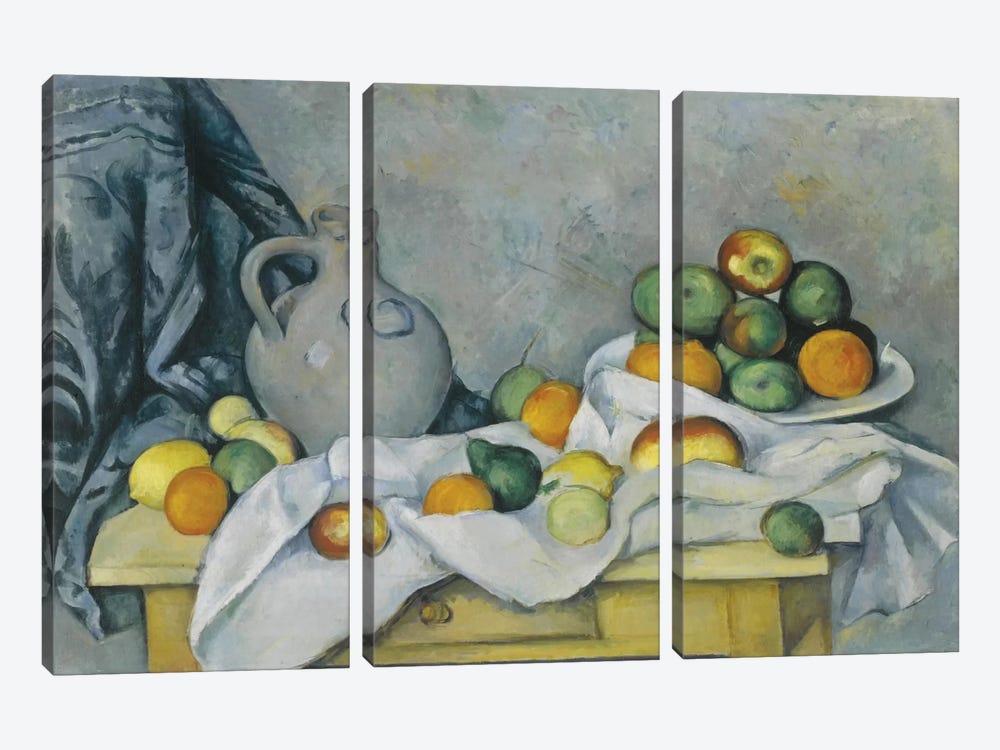 Curtain, Jug and Fruit Bowl (Rideau, Cruchon et Compotier), c. 1893-1894 by Paul Cezanne 3-piece Canvas Wall Art