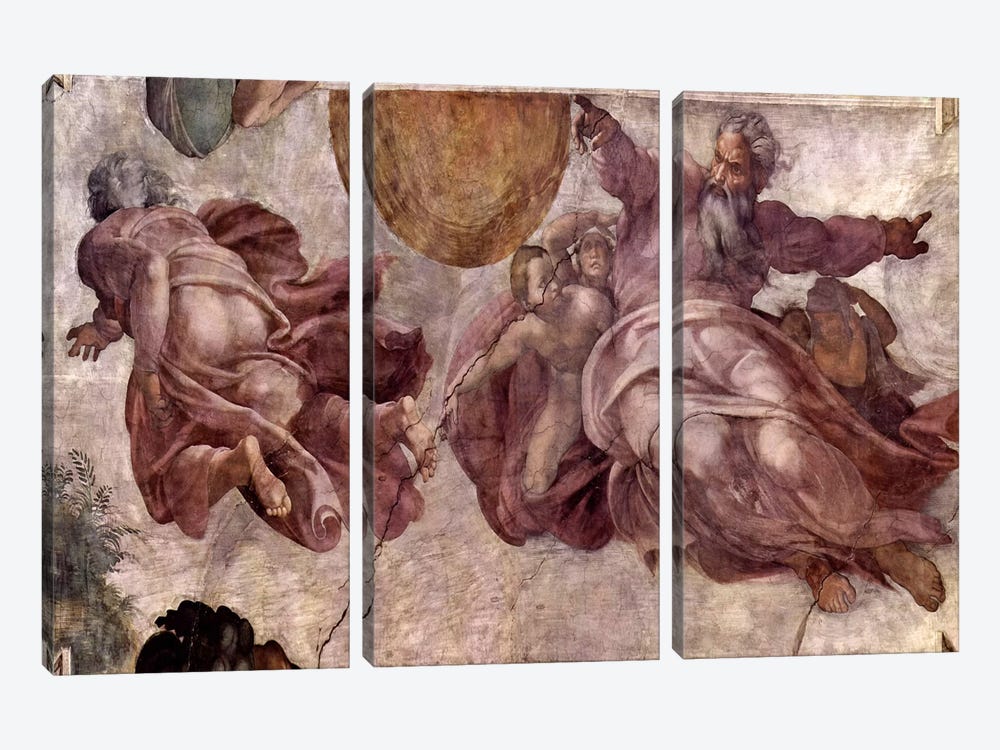 The Creation of the Sun, Moon and Vegetation, 1511 by Michelangelo 3-piece Art Print