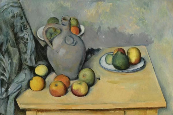 Food & Drink Still Life: Pichet et Fruits sur Une Table (Pitcher and Fruits On A Table), c. 1893-1894 by Paul Cezanne