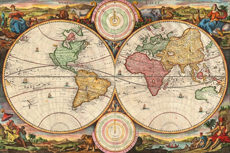 Antique Map of the World in two Hemispheres (1730)