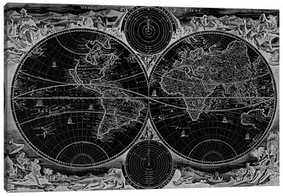 Antique Map of the World in two Hemispheres (1730) (Black) Canvas Art Print - Maps