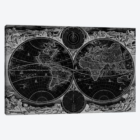 Antique Map of the World in two Hemispheres (1730) (Black) Canvas Print #11029B} by Stoopendaal Canvas Art Print