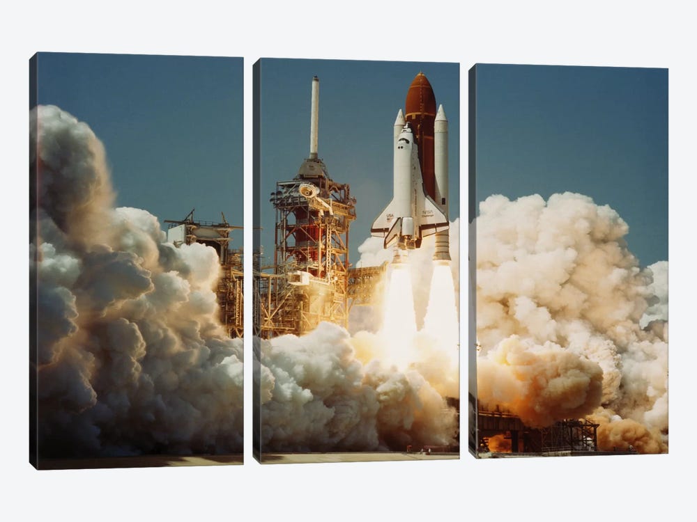 Space Shuttle Challenger Lift Off (1983) by NASA 3-piece Canvas Wall Art