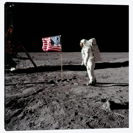 Neil Armstrong Placing American Flag on the Moon Canvas Print #11047} by NASA Canvas Wall Art