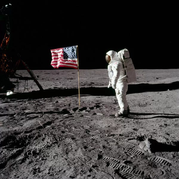 Large Photography - Canvas Prints: Neil Armstrong Placing American Flag on the Moon by NASA