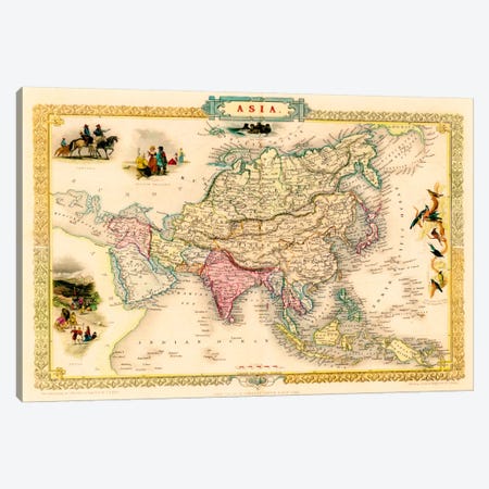 Antique Map of Asia (1851) Canvas Print #11094} by John Tallis Canvas Art Print