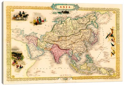 Antique Map of Asia (1851) Canvas Art Print - Antique & Collectible Art