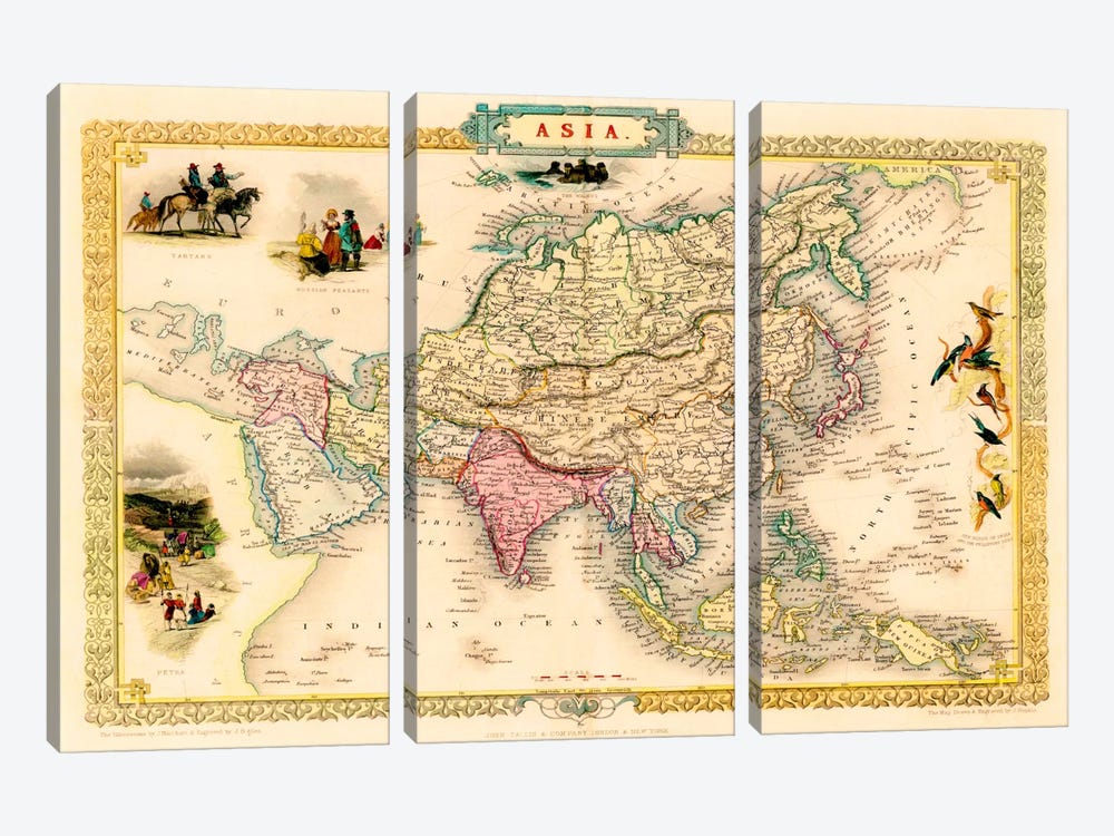Antique Map of Asia (1851) 3-piece Art Print
