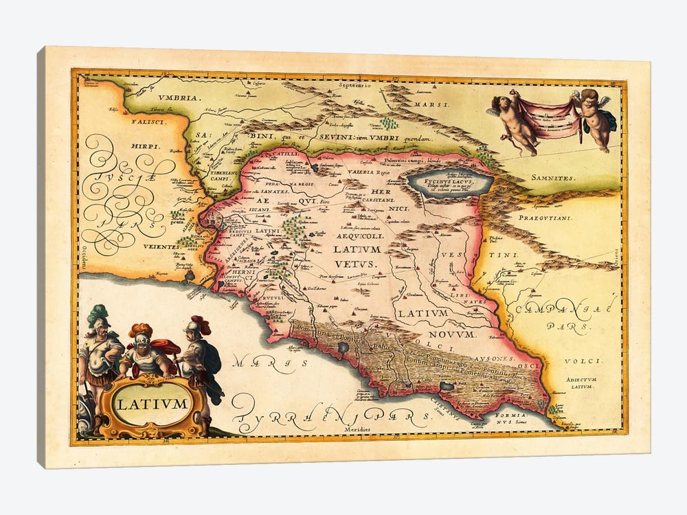 Antique Map of Lazio (Latium) (1949-1960)s by Johannes Janssonius 1-piece Canvas Art