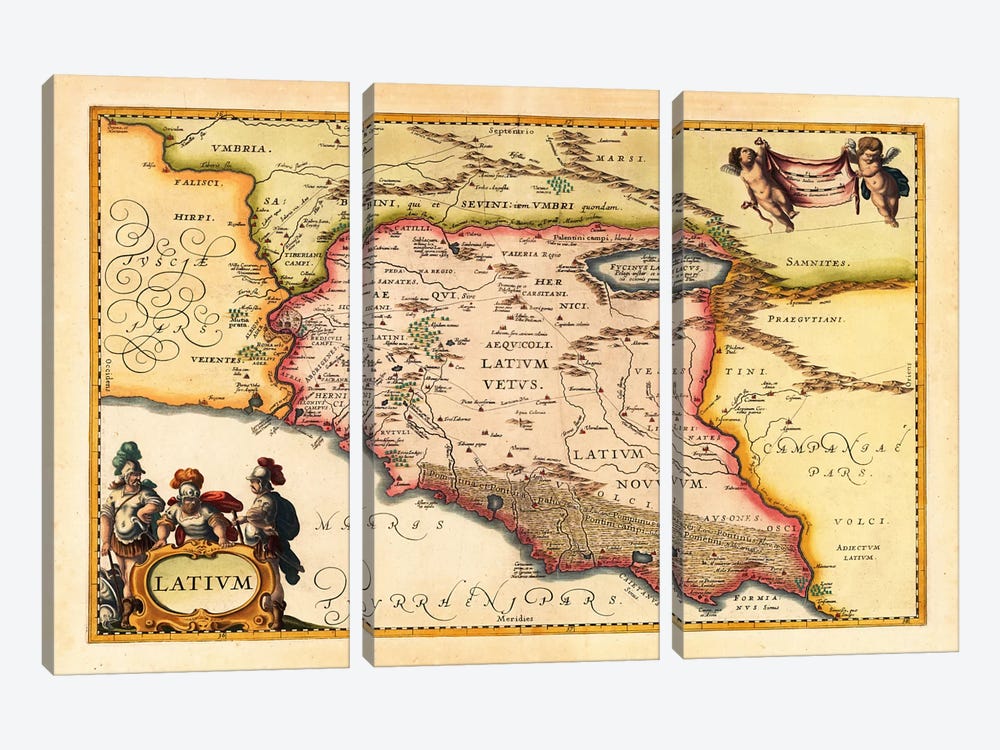 Antique Map of Lazio (Latium) (1949-1960)s by Johannes Janssonius 3-piece Canvas Wall Art
