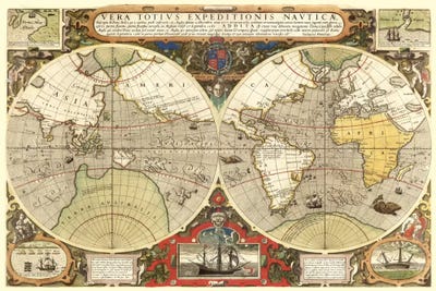 Historical Map of the World (1595) C - Canvas Artwork | Unknown Artist