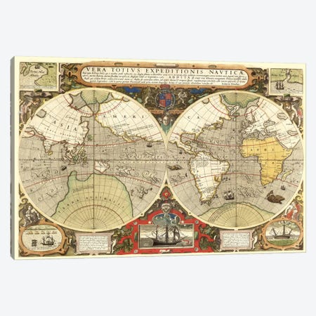 Historical Map of the World (1595) Canvas Print #11111} by Unknown Artist Canvas Print