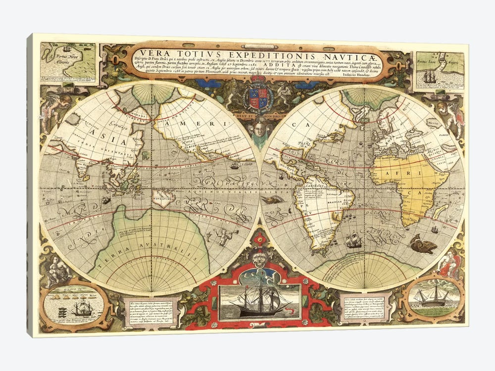 Historical Map of the World (1595) by Unknown Artist 1-piece Art Print