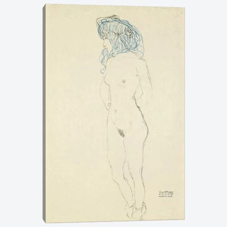 Standing Female Nude, Arms Crossed in the Back (Stehender Frauenakt, Mit Im Rucken Verschrankten Armen) 1906-1907 Canvas Print #1114} by Gustav Klimt Canvas Print