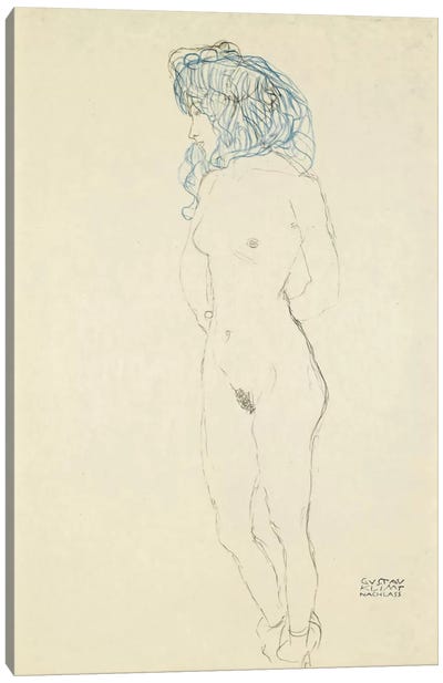 Standing Female Nude, Arms Crossed in the Back (Stehender Frauenakt, Mit Im Rucken Verschrankten Armen) 1906-1907 Canvas Art Print - All Things Klimt