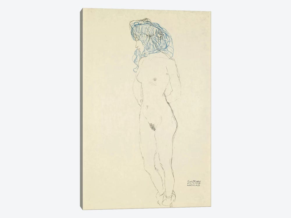 Standing Female Nude, Arms Crossed in the Back (Stehender Frauenakt, Mit Im Rucken Verschrankten Armen) 1906-1907 by Gustav Klimt 1-piece Canvas Art