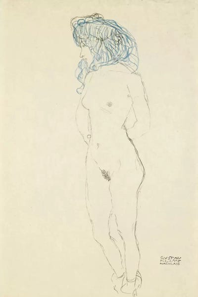 All Things Klimt: Standing Female Nude, Arms Crossed in the Back (Stehender Frauenakt, Mit Im Rucken Verschrankten Armen) 1906-1907 by Gustav Klimt