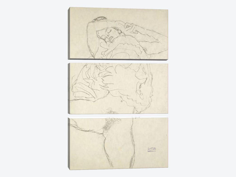 Reclining Semi-Nude With Spread Legs (Liegender Halbakt Mit Gespreizten Beinen) 1917-1918 by Gustav Klimt 3-piece Canvas Art