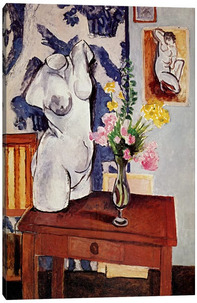 Plaster Torso and Bouquet of Flowers Canvas Art Print - Henri Matisse