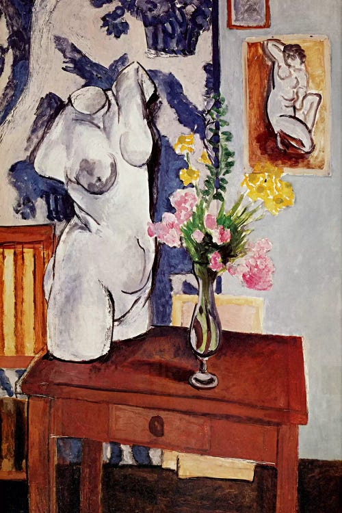 Plaster Torso and Bouquet of Flowers