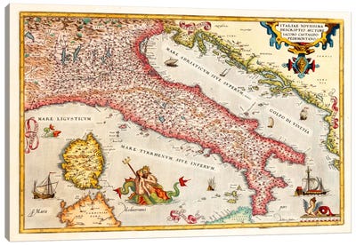 Antique map of Italy Canvas Art Print - Dark Academia