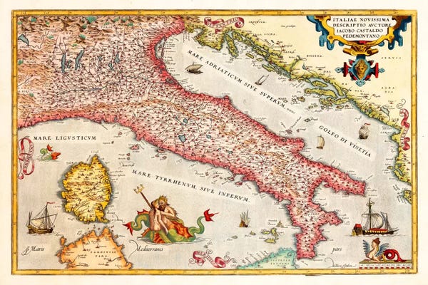 Dark Academia: Antique map of Italy by Unknown Artist