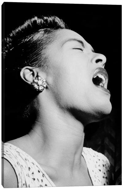 Portrait of Billie Holiday, Downbeat, New York, N.Y., ca. Feb. 1947 Canvas Art Print - Black & White Art