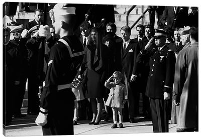 John F. Kennedy Jr. salutes his father's coffin along with the honor guard, 1963 Canvas Art Print - Political & Historical Figure Art