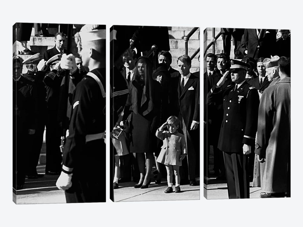 John F. Kennedy Jr. salutes his father's coffin along with the honor guard, 1963 by Unknown Artist 3-piece Canvas Print