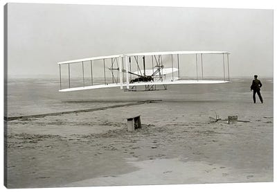 The Wright Brothers - First Flight Canvas Art Print - Transportation Art