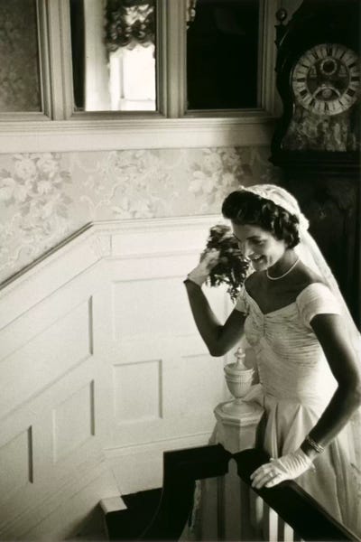Interiors: Wedding dress of Jacqueline Bouvier (Kennedy) by Unknown Artist