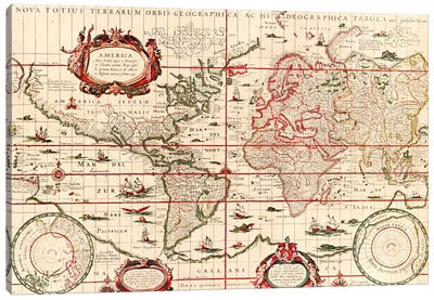 Antique World Map (Blaeu, Willem Janszoon, 1606) Canvas Art Print - World Map Art