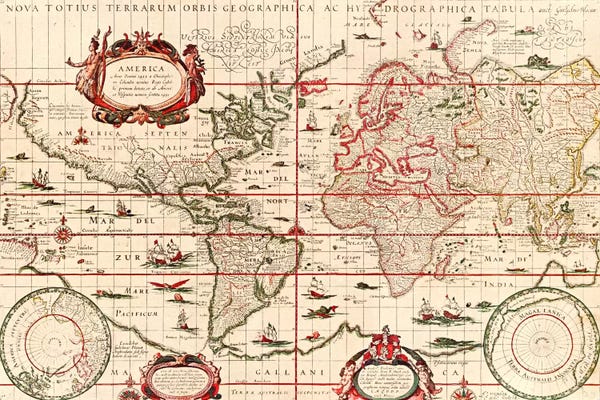 Antiques & Collectibles: Antique World Map (Blaeu, Willem Janszoon, 1606) by Unknown Artist