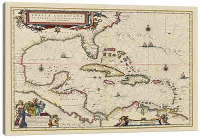 West Indies, Central America, 1635 Canvas Art Print - Nautical Maps