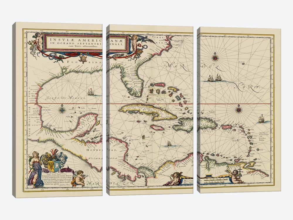 West Indies, Central America, 1635 by Unknown Artist 3-piece Canvas Wall Art
