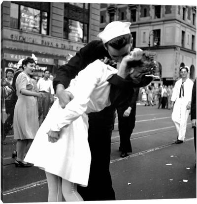Kissing the War Goodbye - V-J Day in Times Square Canvas Art Print - Navy