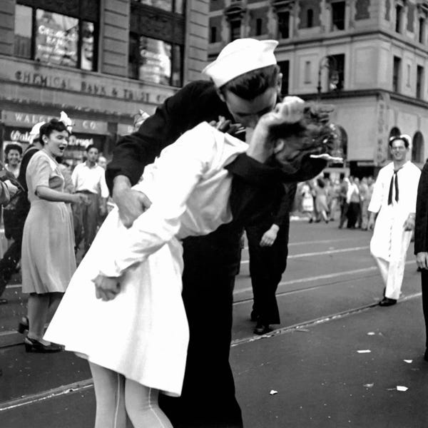 Black & White: Kissing the War Goodbye - V-J Day in Times Square by Victor Jorgensen
