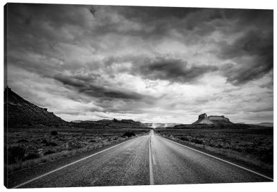 Long Stretch of Road Canvas Art Print - Black & White Scenic